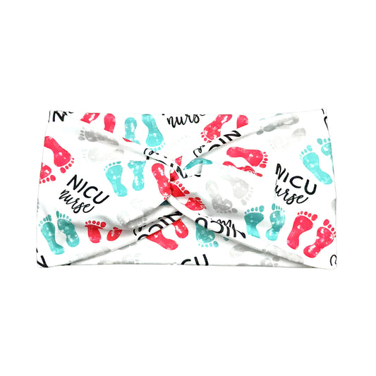 Wide Red NICU Nurse Baby Footprint Headband for Women