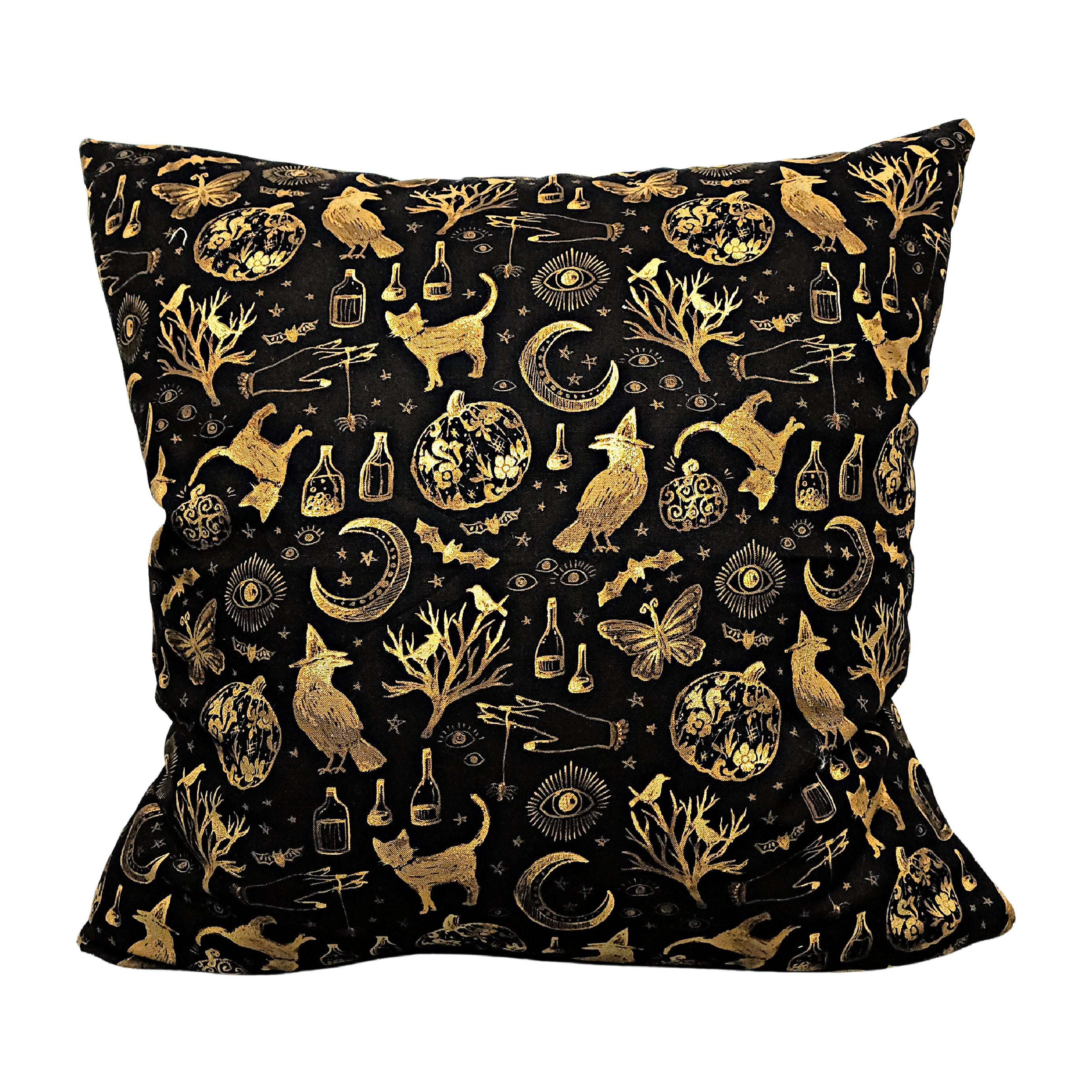 Gold and Black Magical Halloween Throw Pillow Cover, 18 x 18