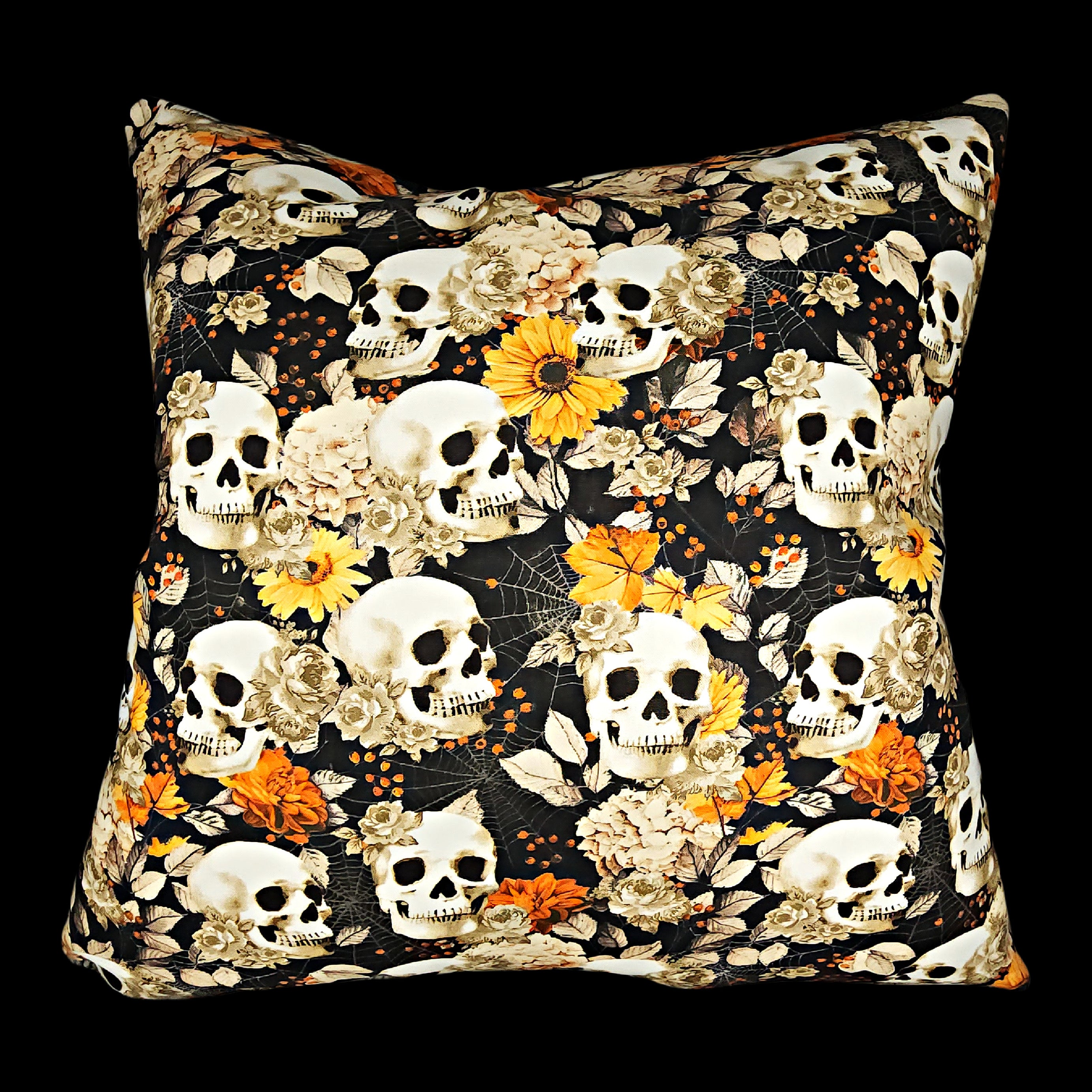 Orange Fall Gothic Skull Throw Pillow, 18x18"