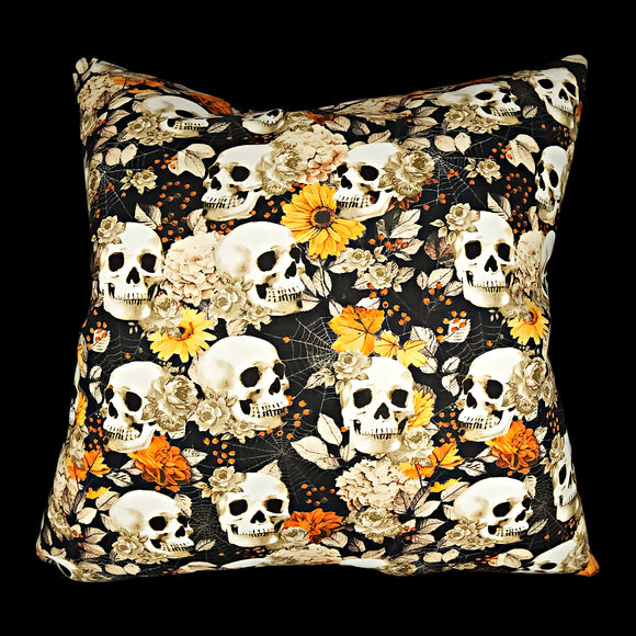 Orange Fall Gothic Skull Throw Pillow, 18x18