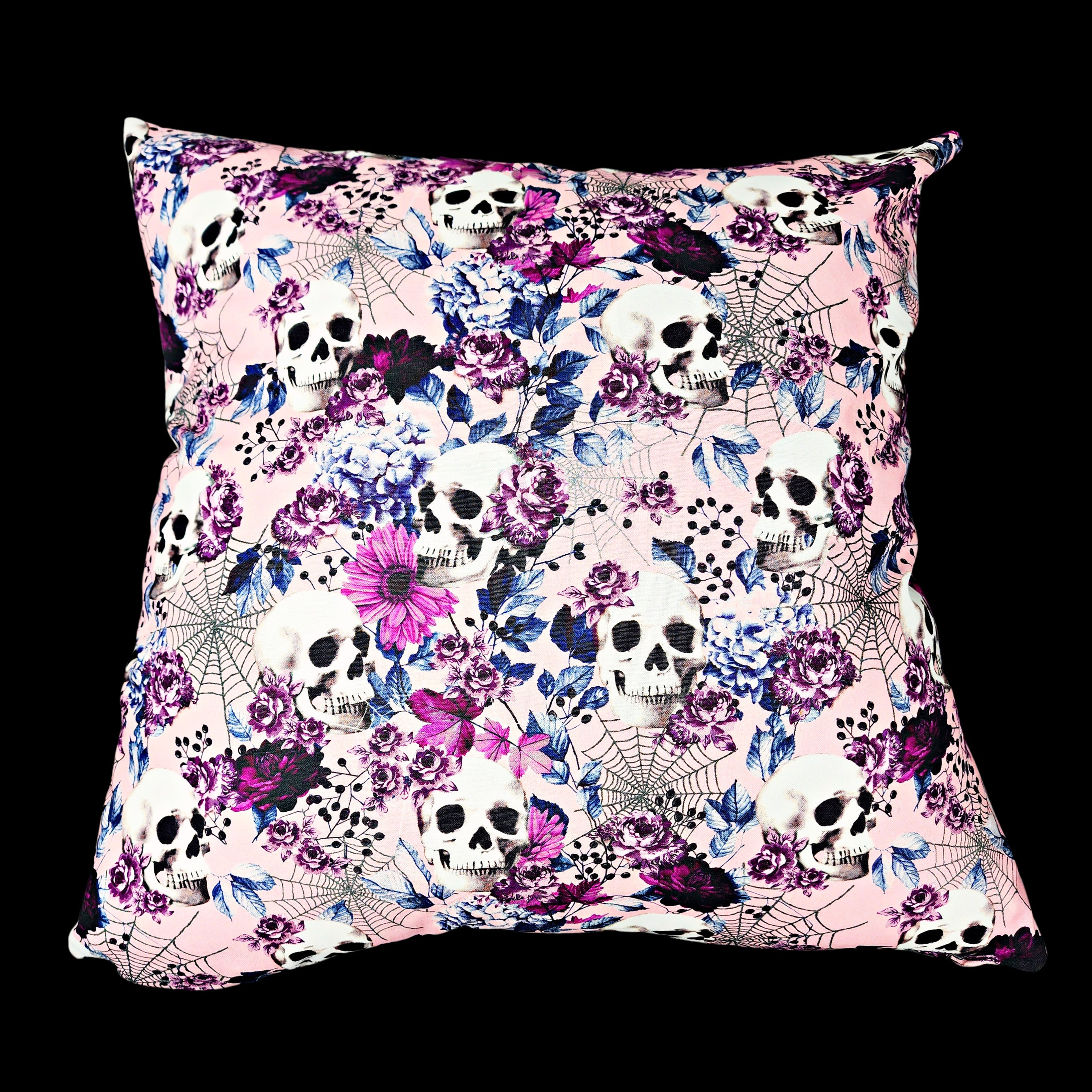 Pink and Purple Fall Gothic Skull Throw Pillow, 18x18"