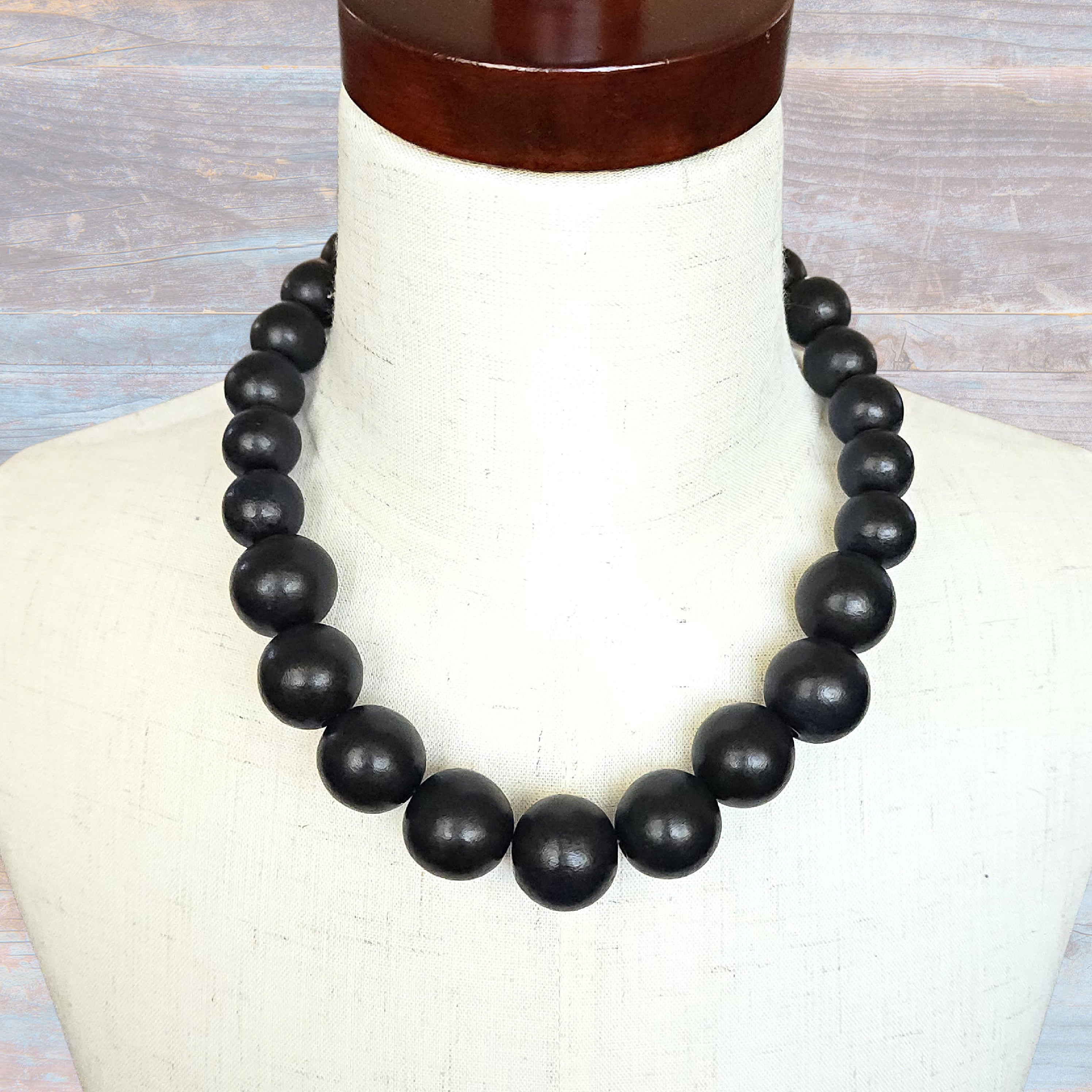 Black Wooden Bead Necklace