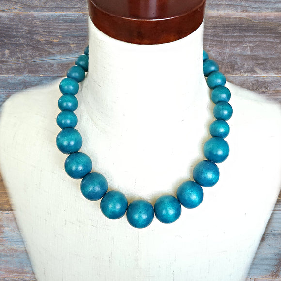 Teal Wooden Bead Necklace