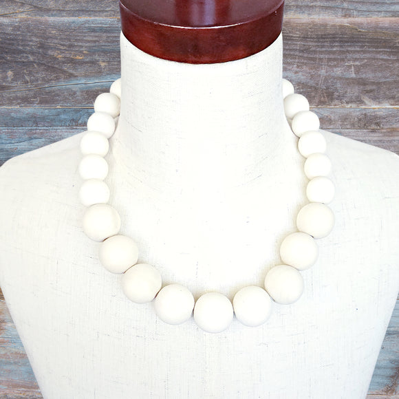 White Wooden Bead Necklace