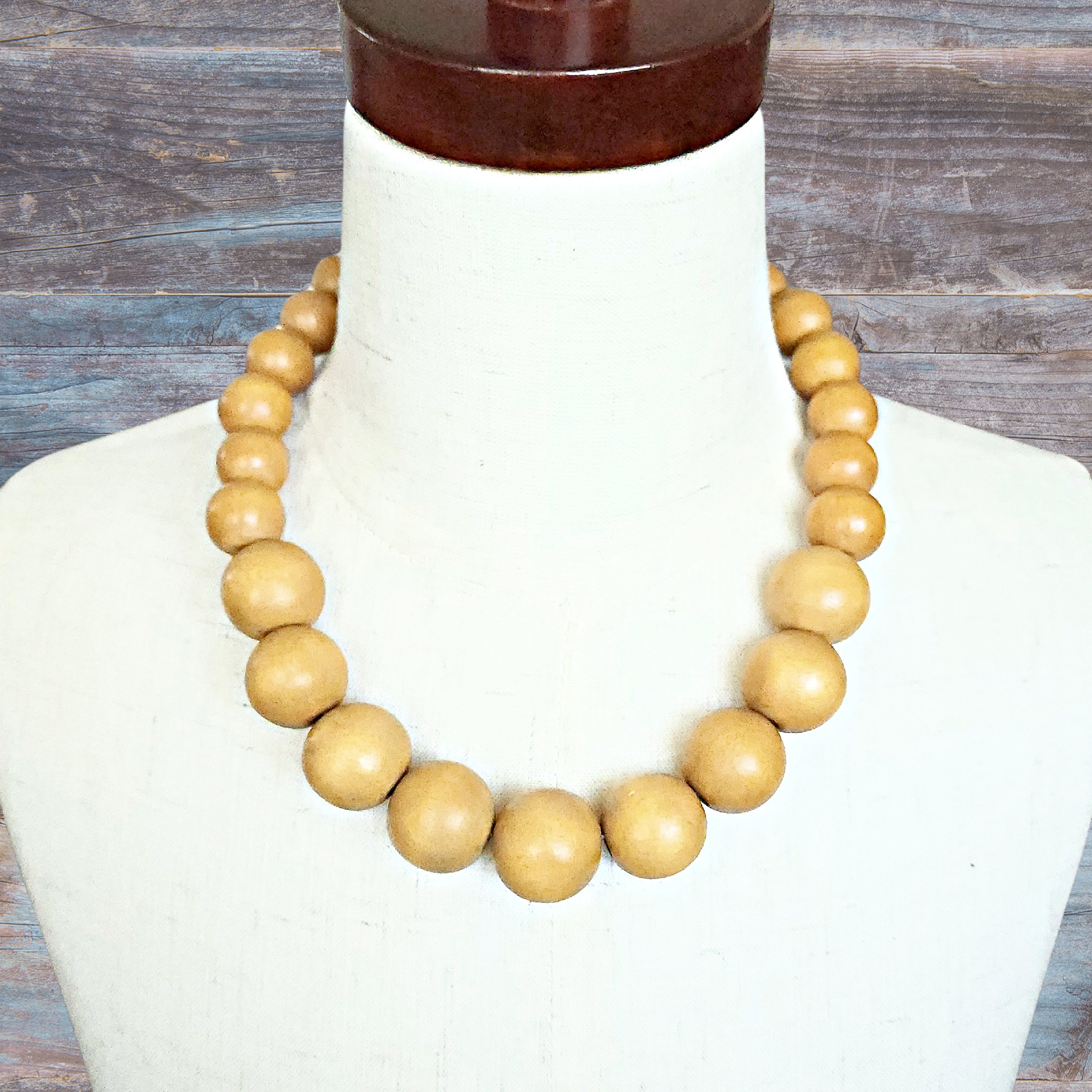 Natural Tan Wooden Bead Necklace