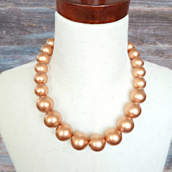 Metallic Copper Wooden Bead Necklace