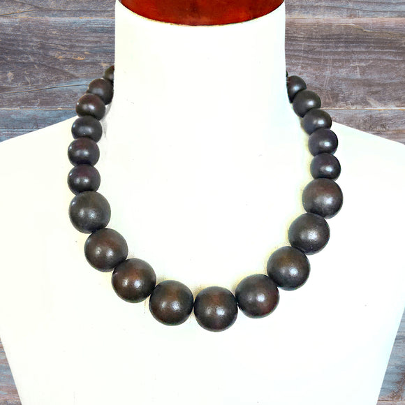 Chocolate Brown Wooden Bead Necklace