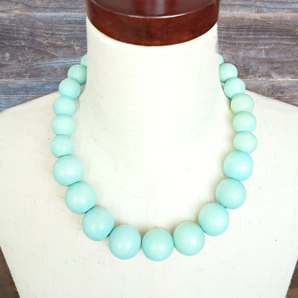 Mint Wooden Bead Necklace