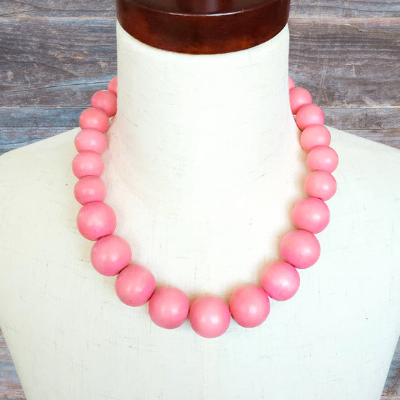 Bubblegum Pink Wooden Bead Necklace