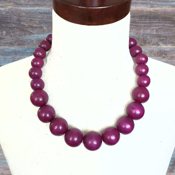 Plum Purple Wooden Bead Necklace