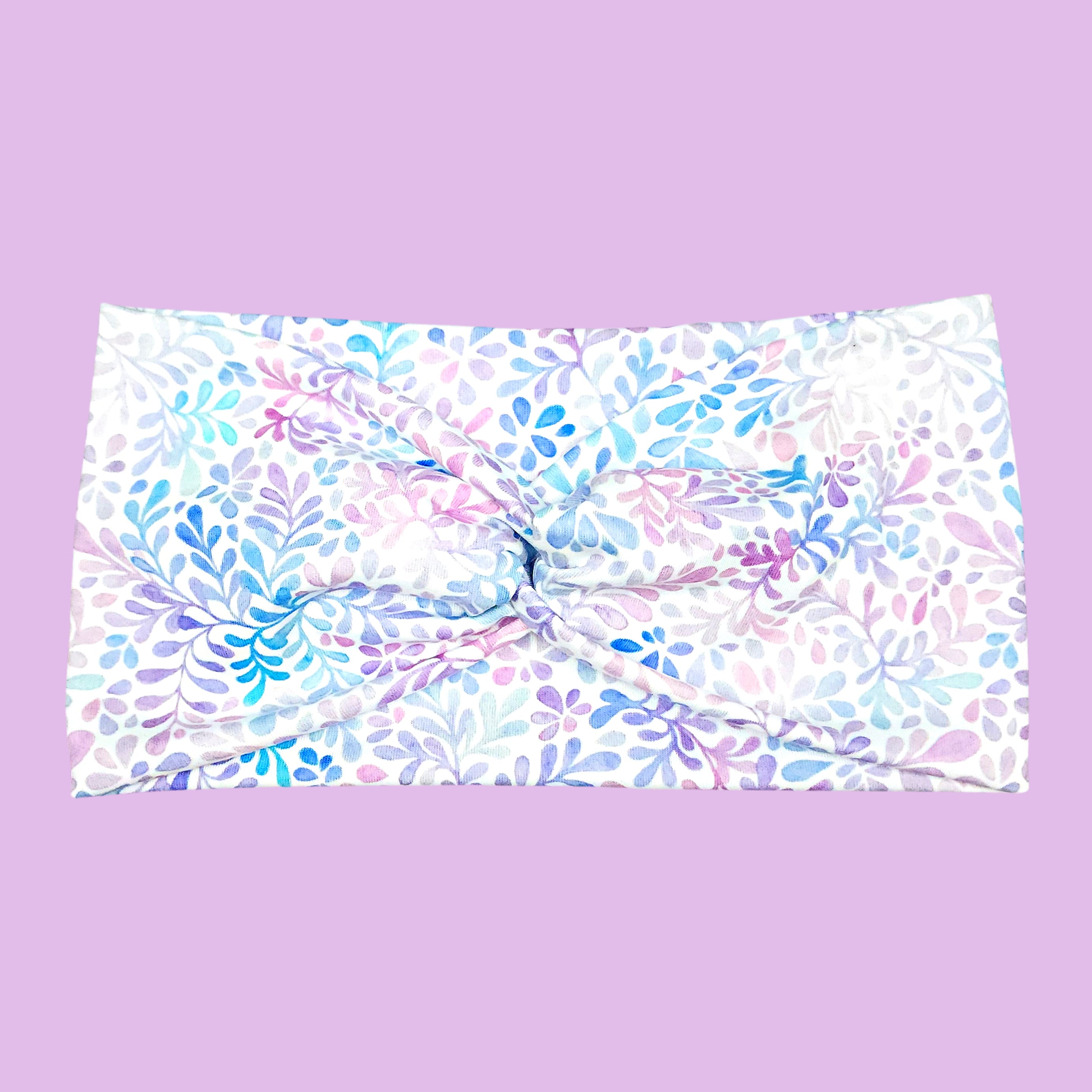 Wide Pastel Purple and Blue Floral Headband