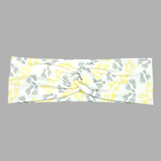 Yellow and Gray Baby Feet Nursing Headband for Women