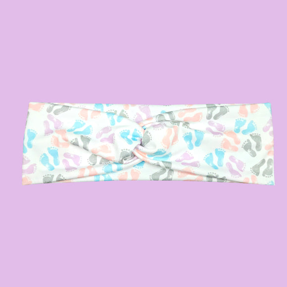 Pastel Pink, Purple, Blue Baby Feet Nursing Headband for Women