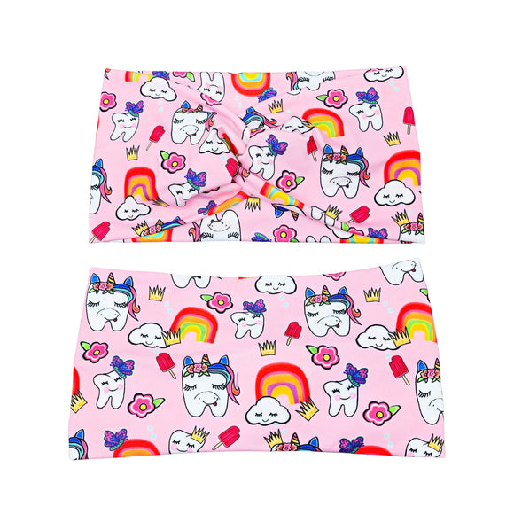 Wide Rainbow Unicorn Kawaii Tooth Print Headband for Women