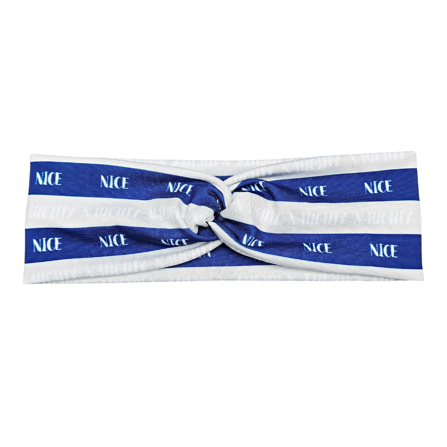 Naughty and Nice Stripe Headband, Blue and Silver