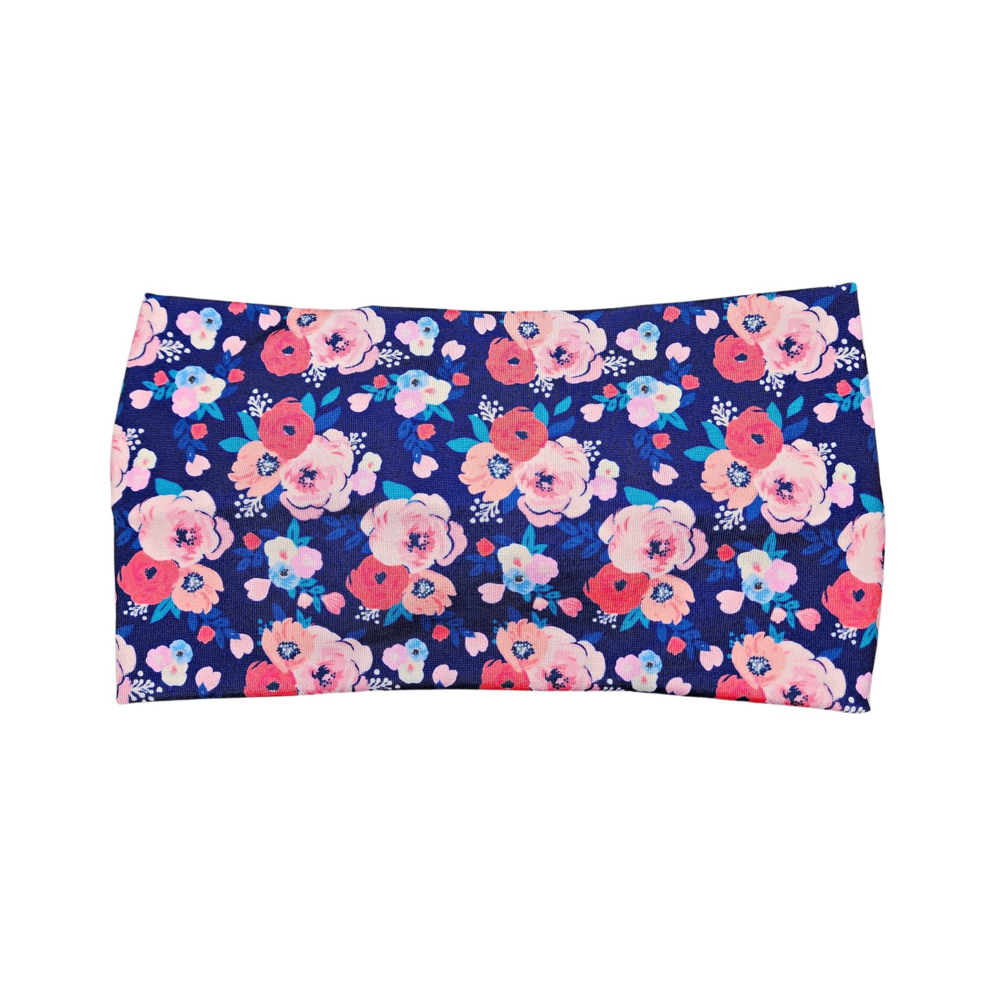 Wide Navy Blue and Coral Floral Headband