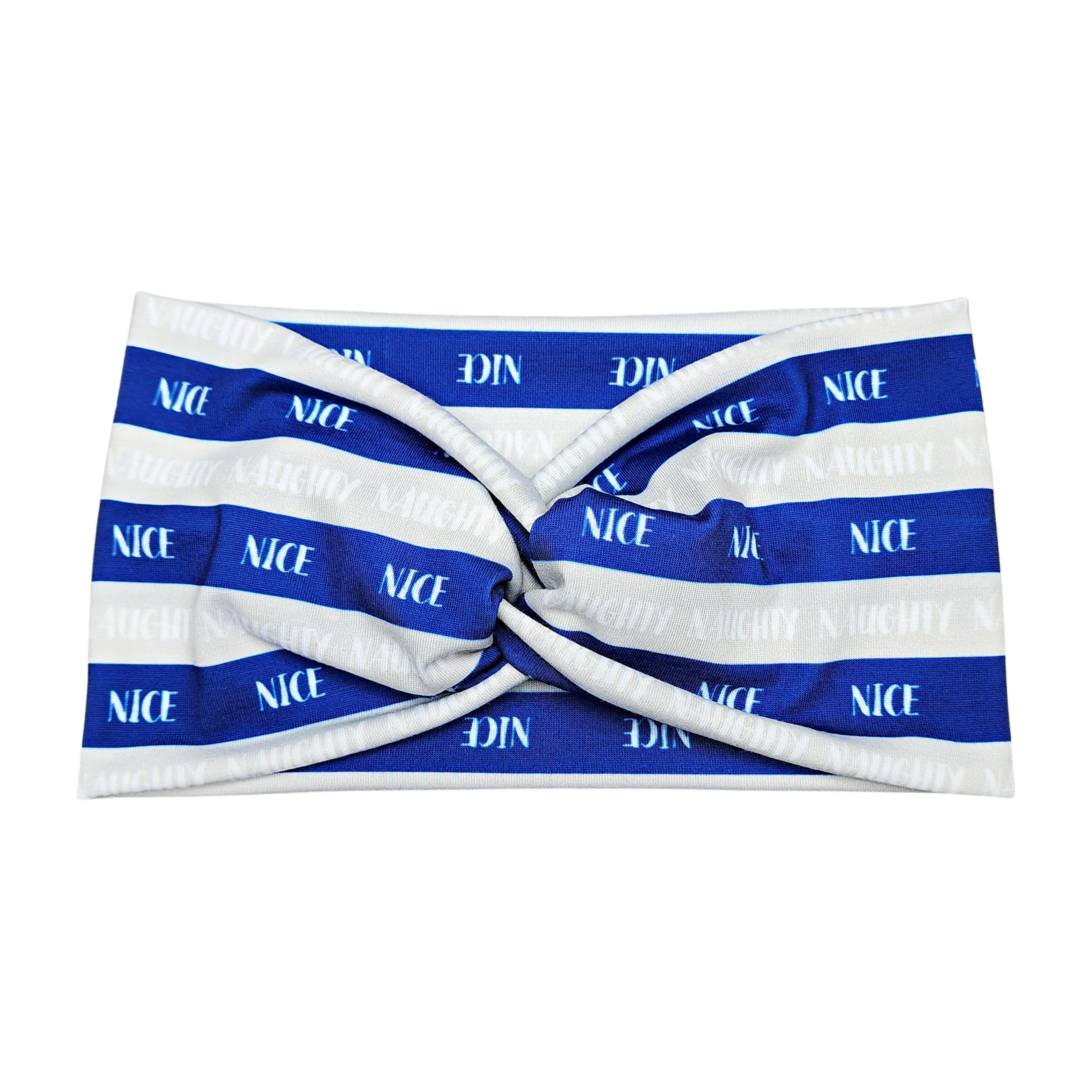 Wide Naughty and Nice Stripe Headband, Blue and Silver
