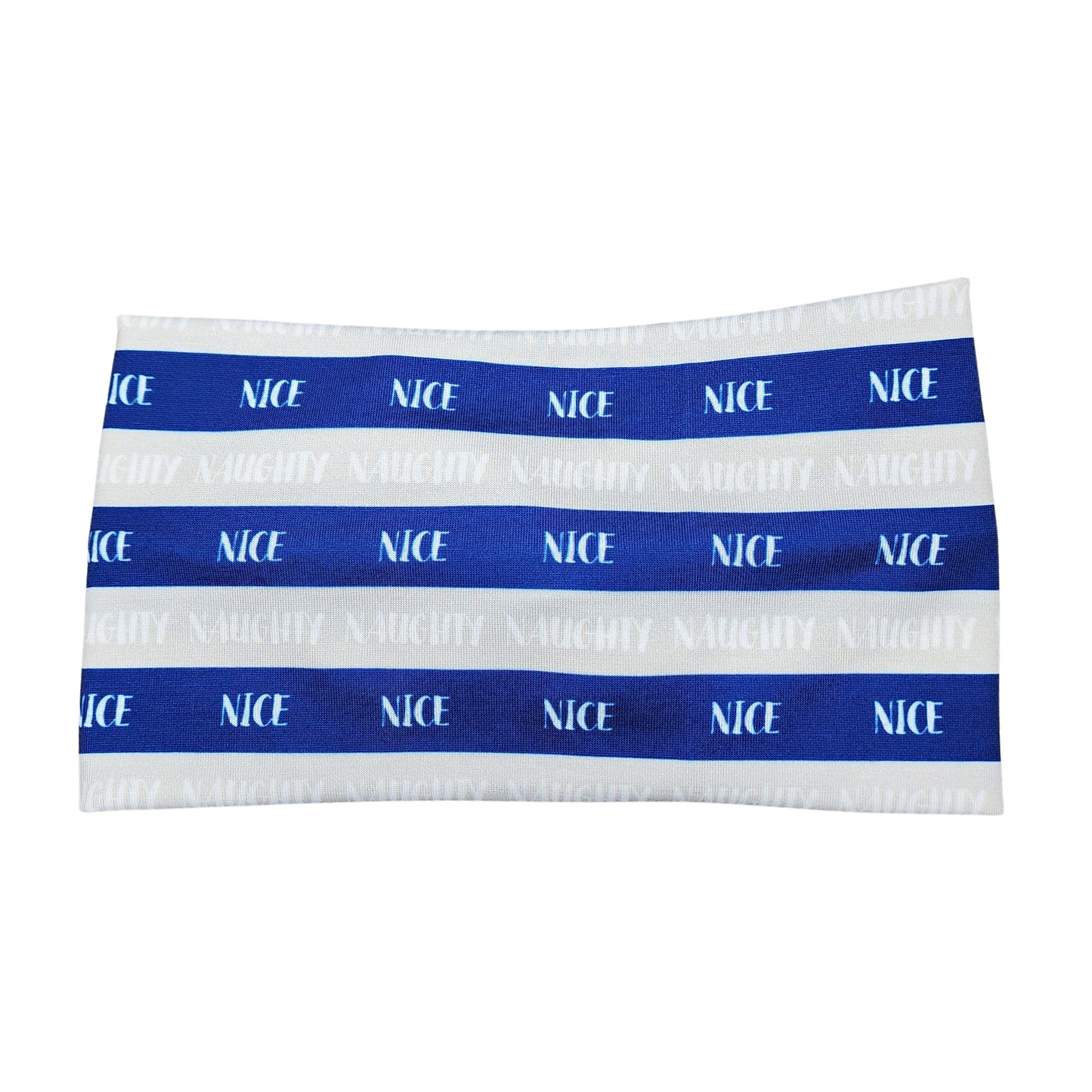 Wide Naughty and Nice Stripe Headband, Blue and Silver