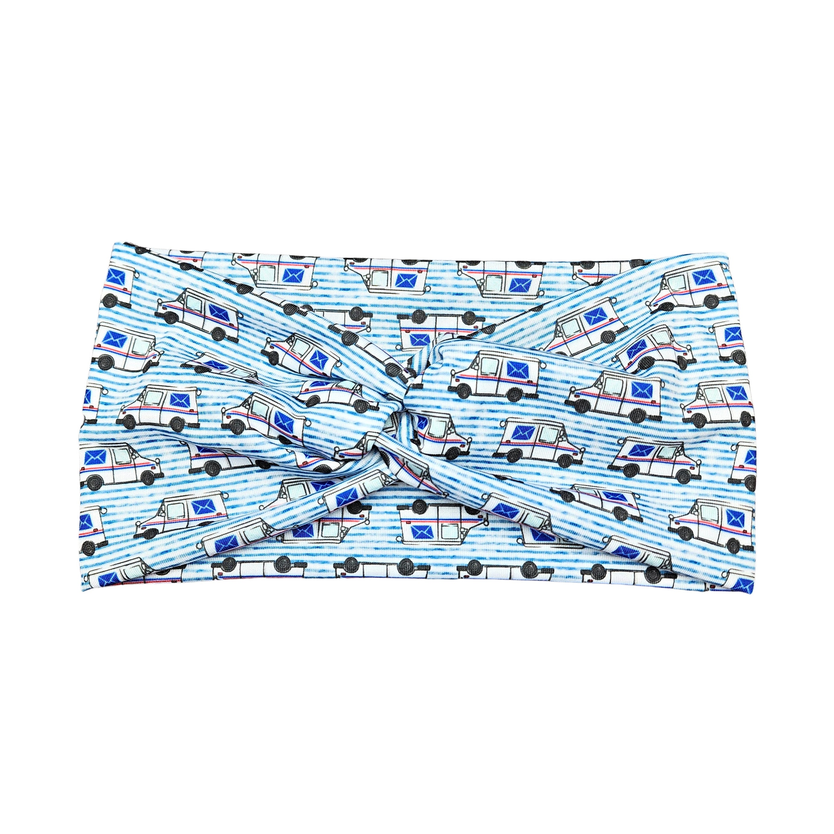 Wide Blue Stripe Mail Delivery Truck Headband for Women