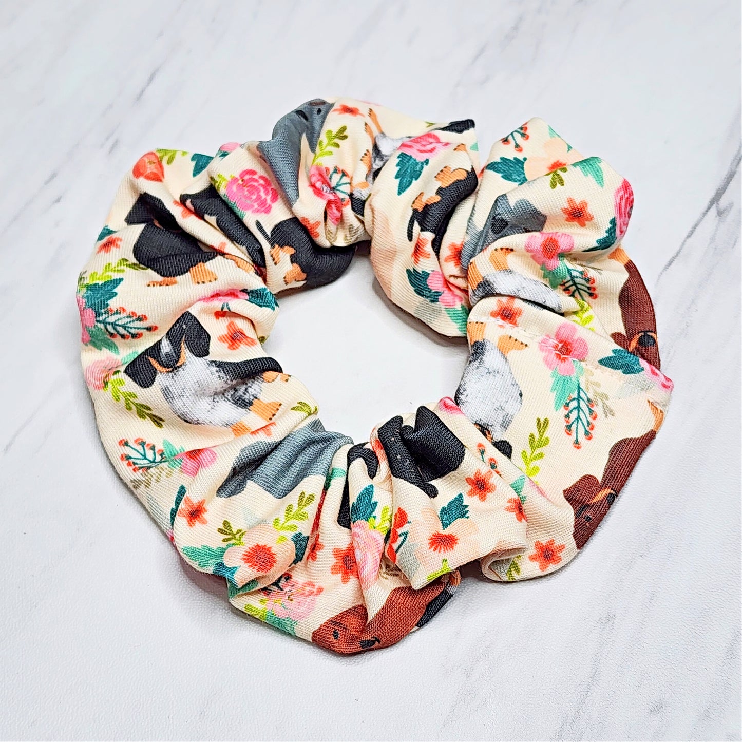 Floral Dachshund Scrunchie