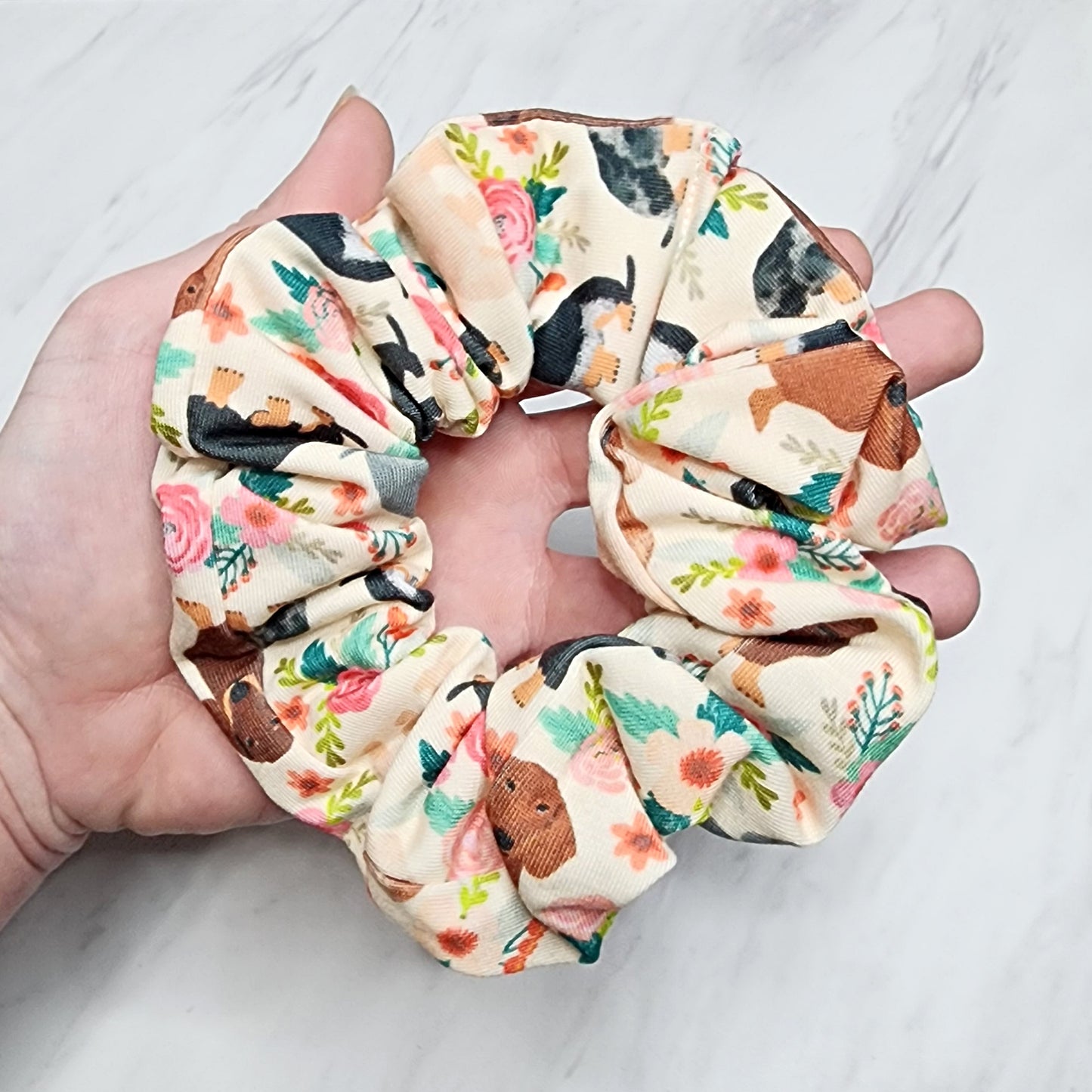 Floral Dachshund Scrunchie