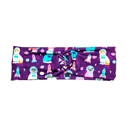 Purple Astronaut Cat Print Headband for Women