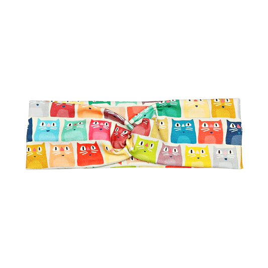 Funny Cat Block Headband, Retro Rainbow Colors
