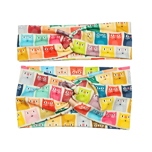 Funny Cat Block Headband, Retro Rainbow Colors