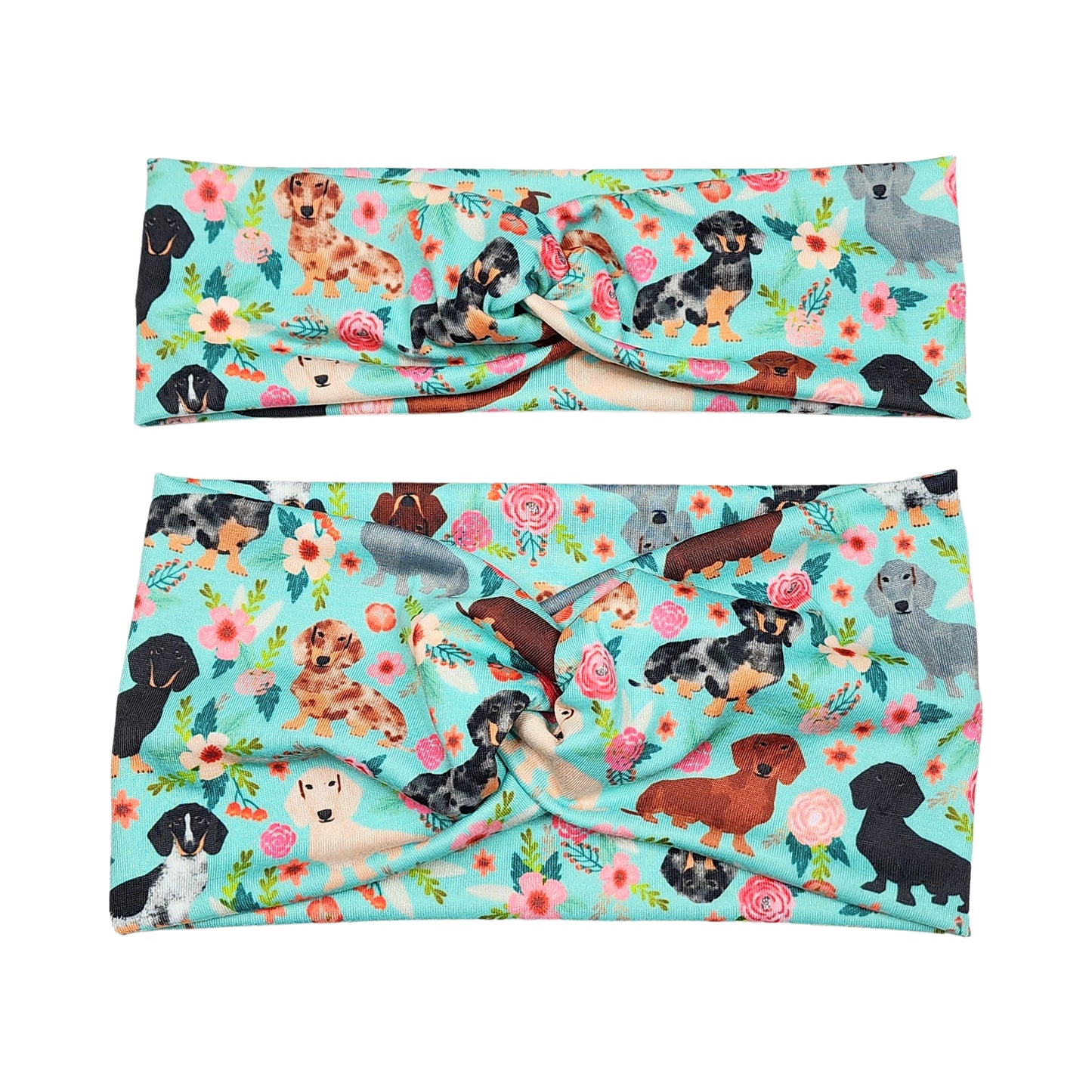 Wide Mint Green Dachshund Dog Print Headband for Women