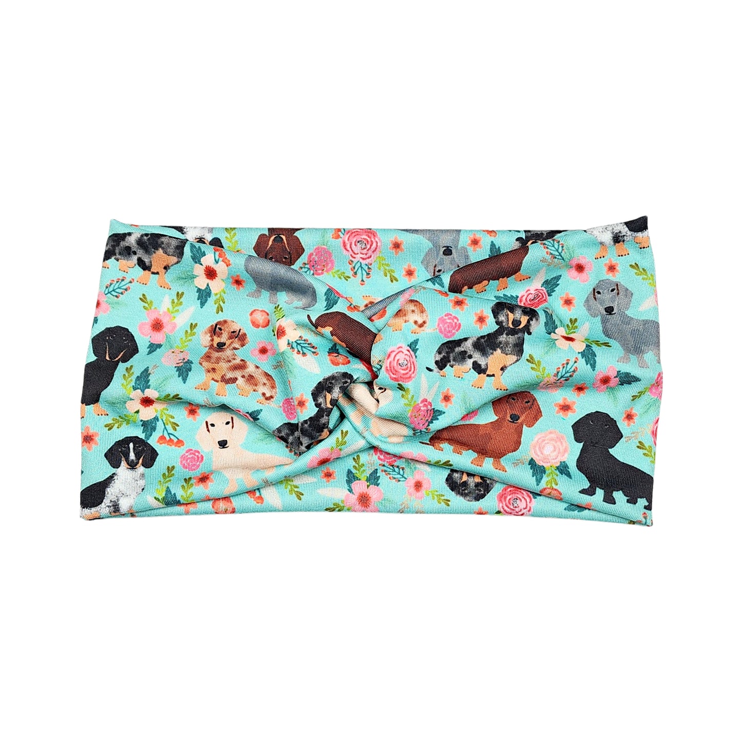 Wide Mint Green Dachshund Dog Print Headband for Women