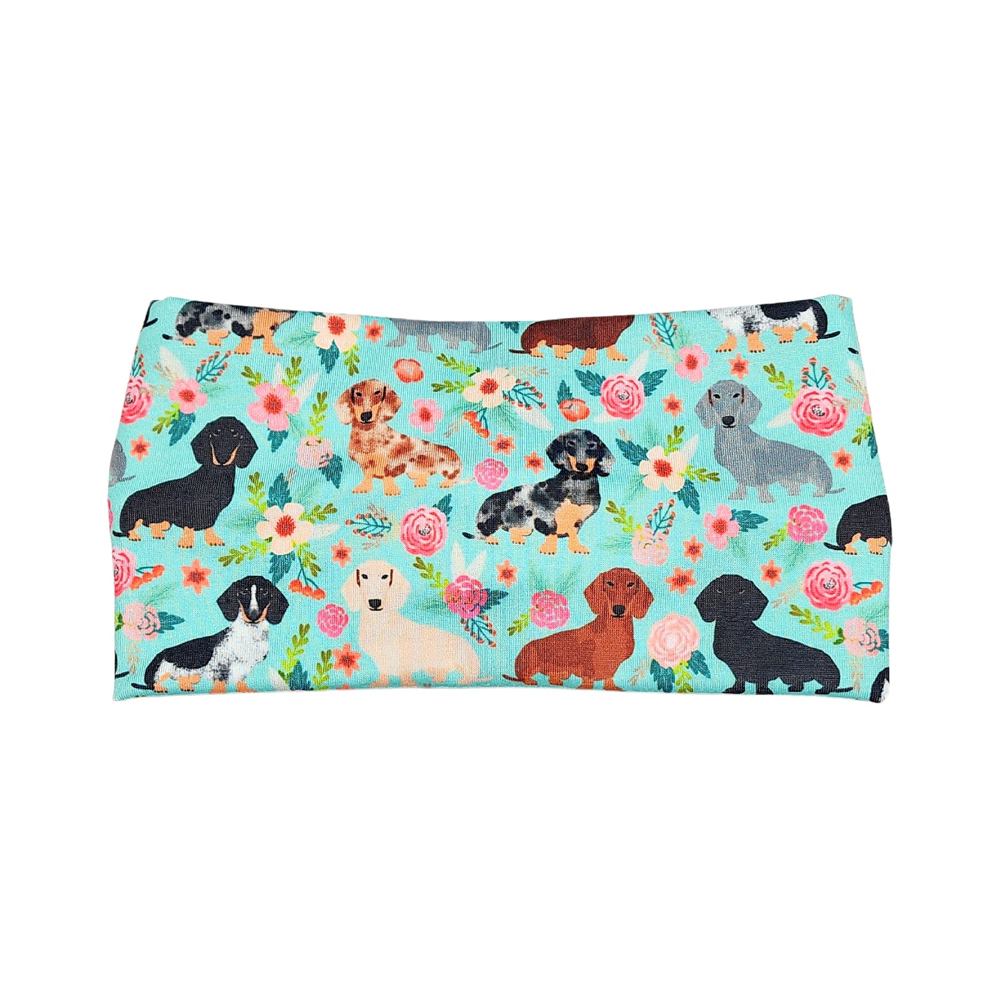 Wide Mint Green Dachshund Dog Print Headband for Women