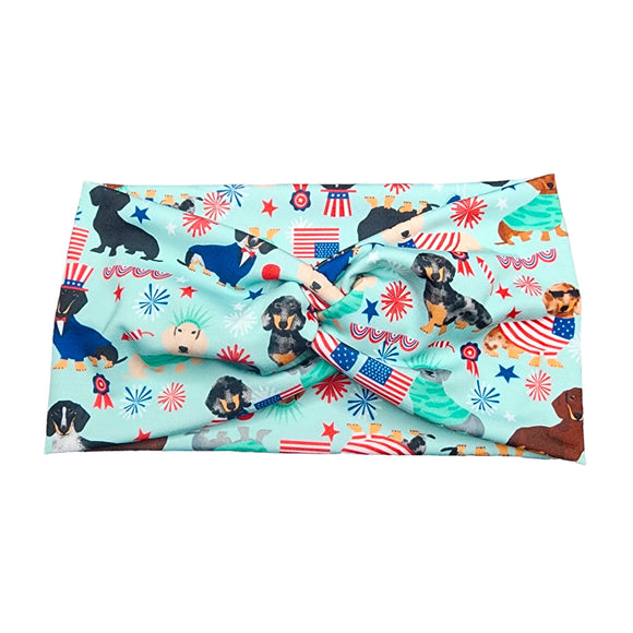 Wide Summer Patriotic Dachshund Dog Print Headband for Women