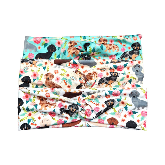 Floral Dachshund Dog Print Headband for Women