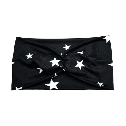 Wide Black Star Print Headband for Women, Super Soft Collection