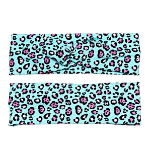 Aqua and Pink Cheetah Print Headband for Women, Super Soft Collection