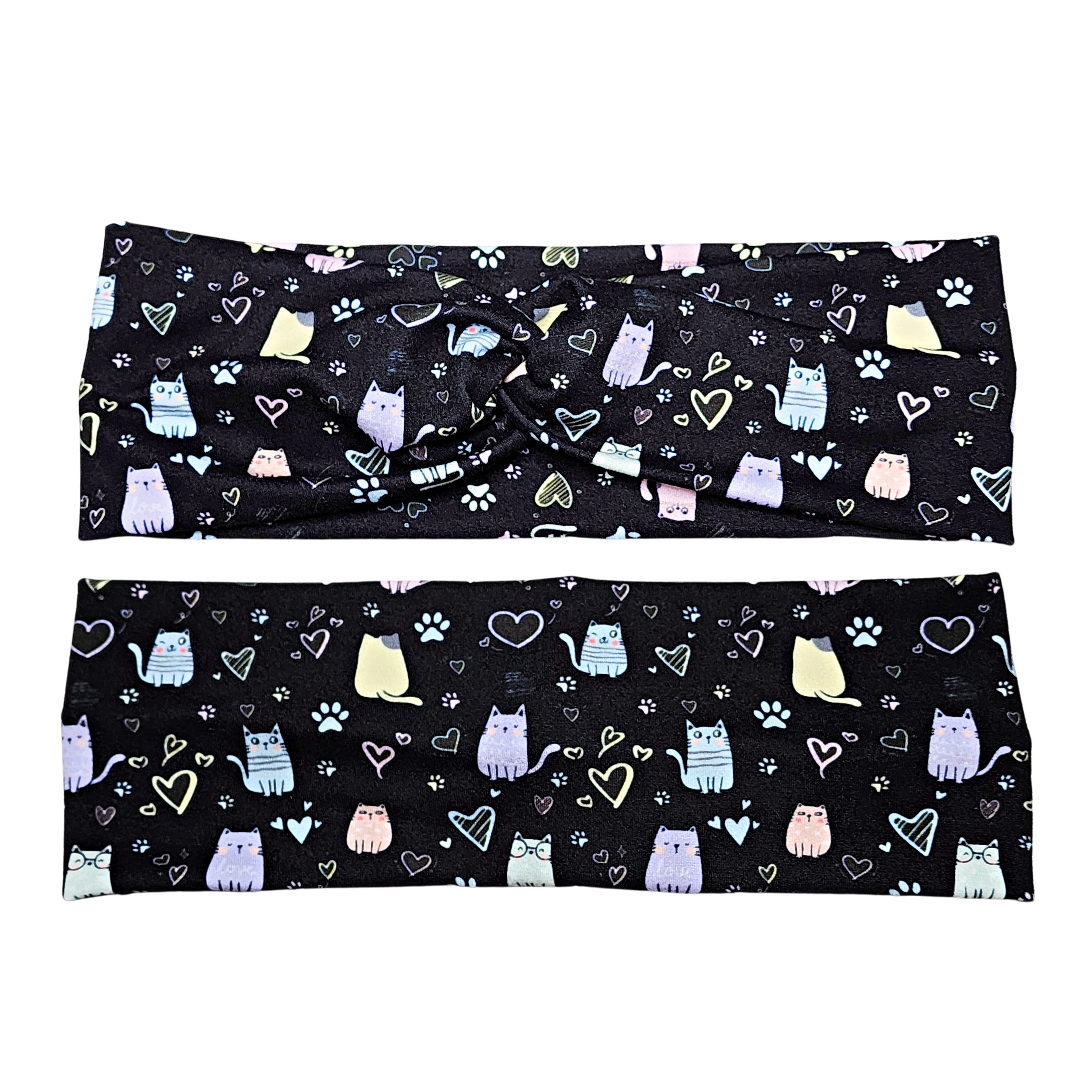 Black Pastel Kawaii Cat Print Headband for Women, Super Soft Collection