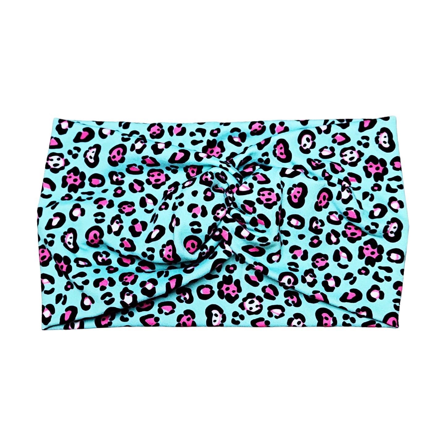 Wide Aqua and Pink Cheetah Print Headband for Women, Super Soft Collection