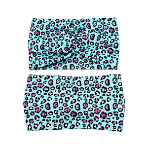 Wide Aqua and Pink Cheetah Print Headband for Women, Super Soft Collection