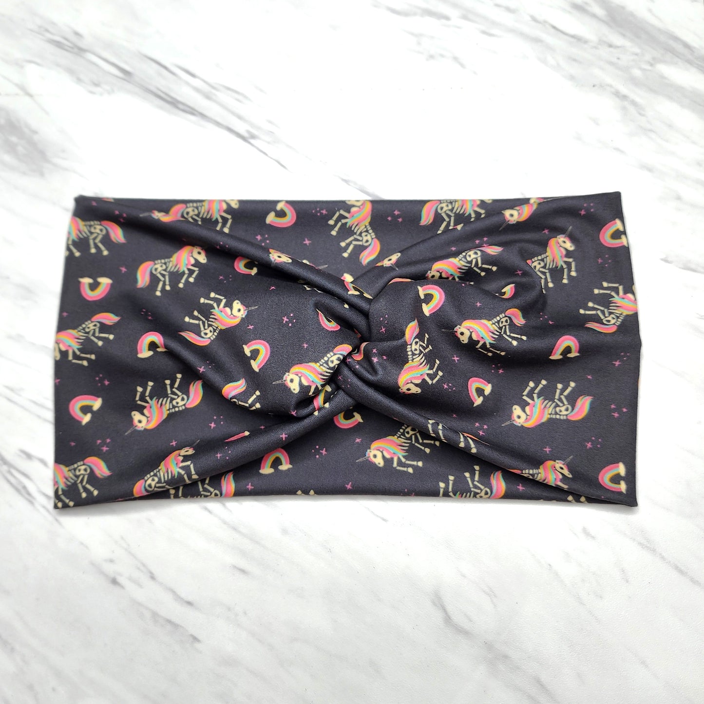 Wide Skeleton Unicorn Halloween Print Headband for Women, Super Soft Collection