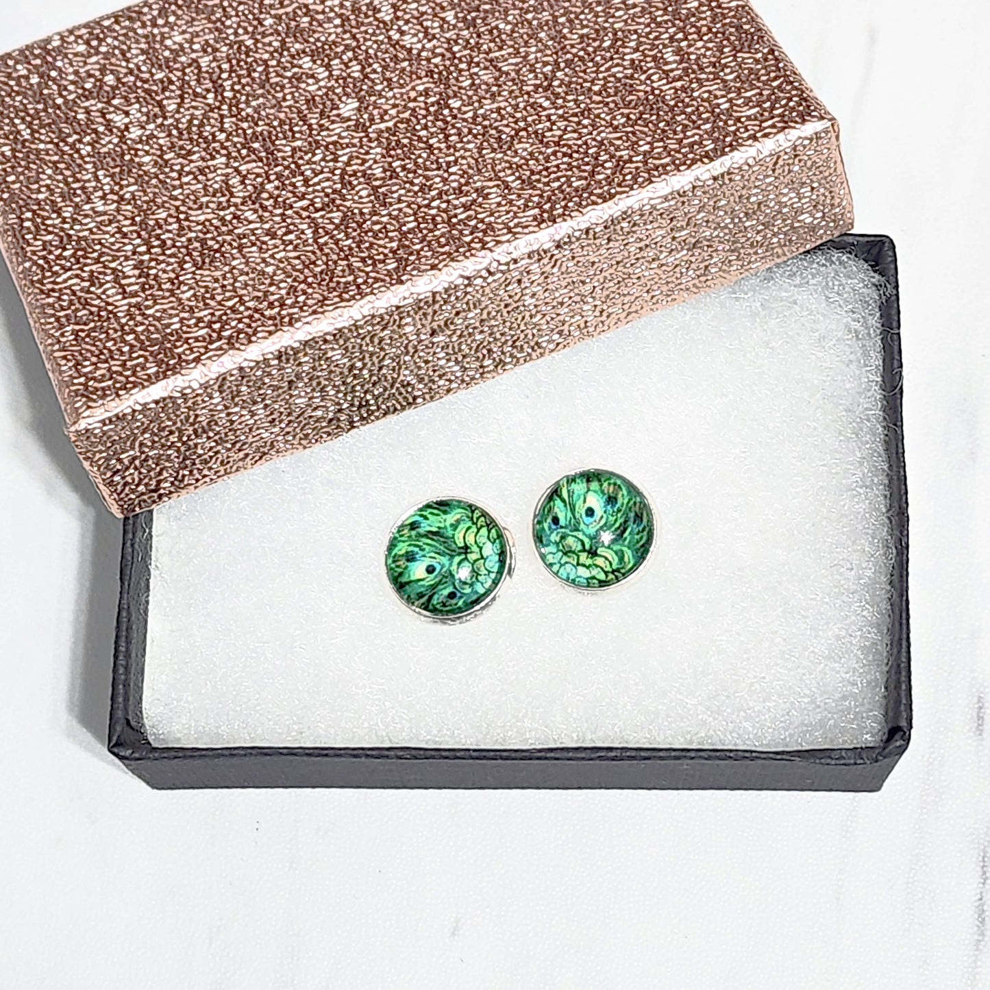 Green Peacock Stud Earrings