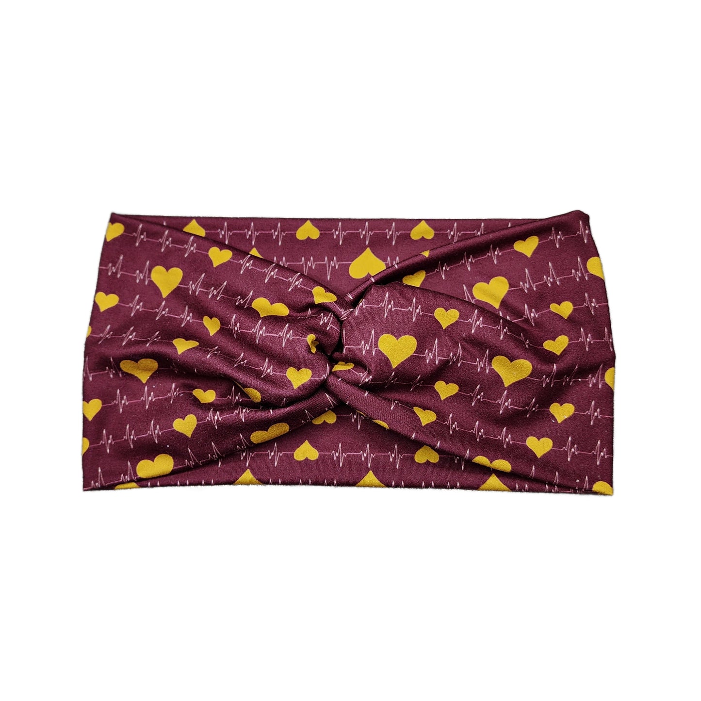 Wide Burgundy and Mustard EKG Nurse Headband