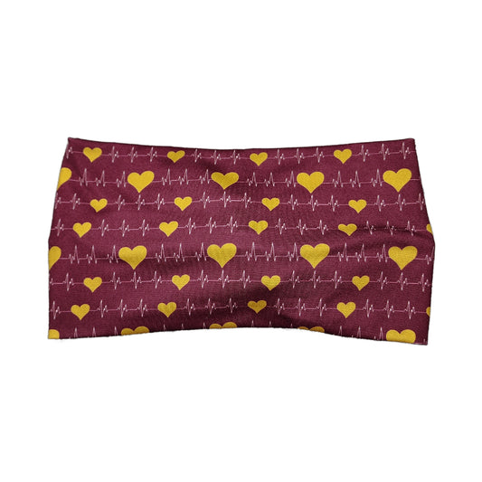 Wide Burgundy and Mustard EKG Nurse Headband