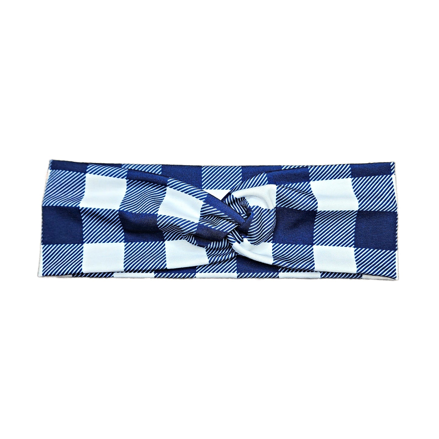 Blue and White Plaid Headband