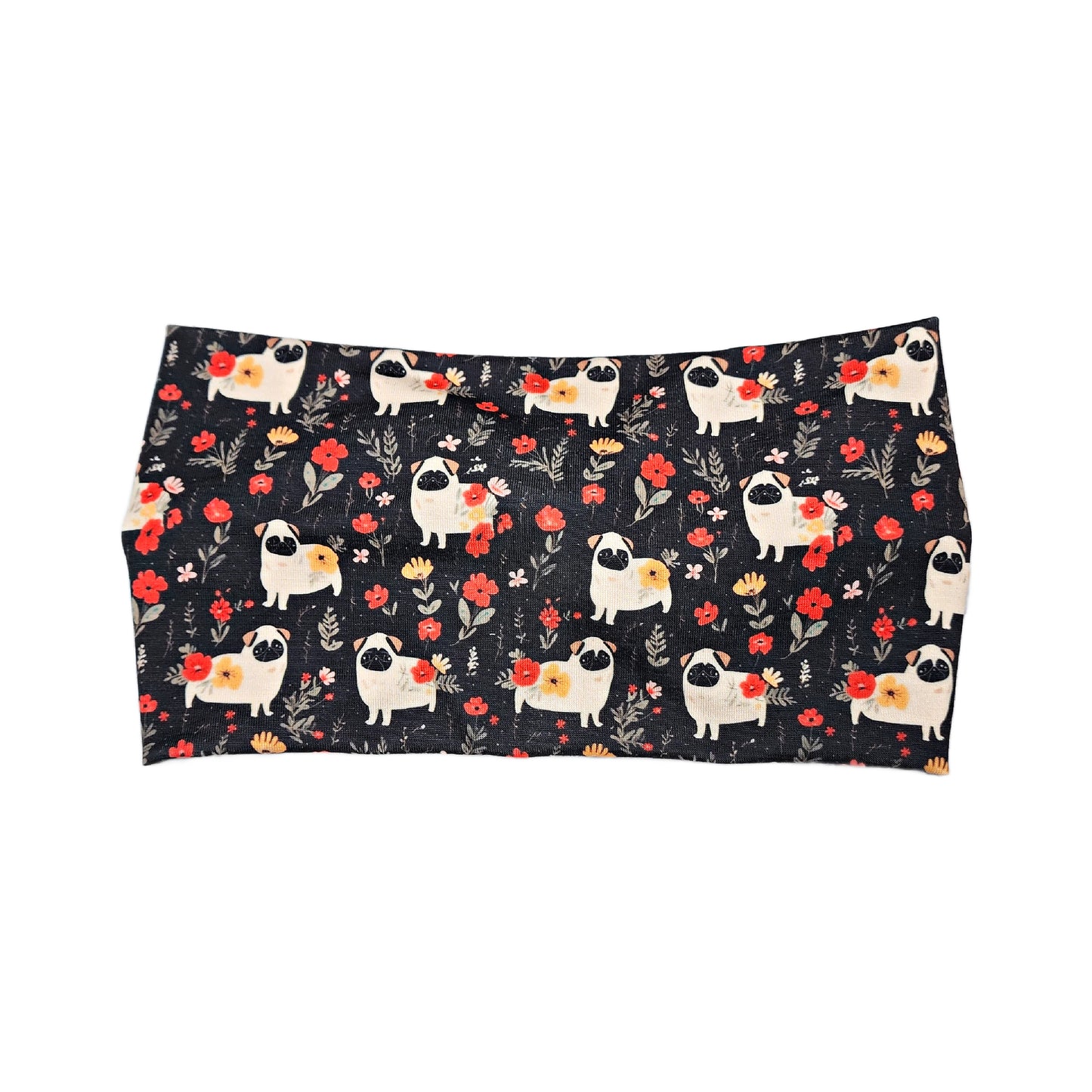 Wide Floral Pug Dog Print Headband