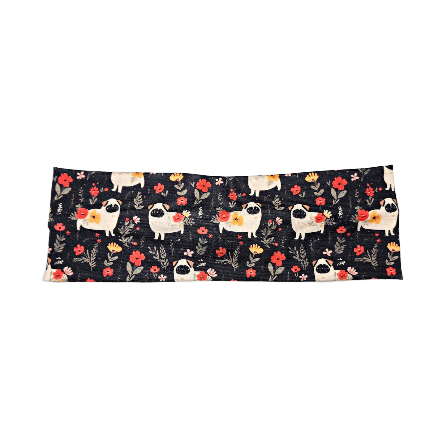 Floral Pug Dog Print Headband