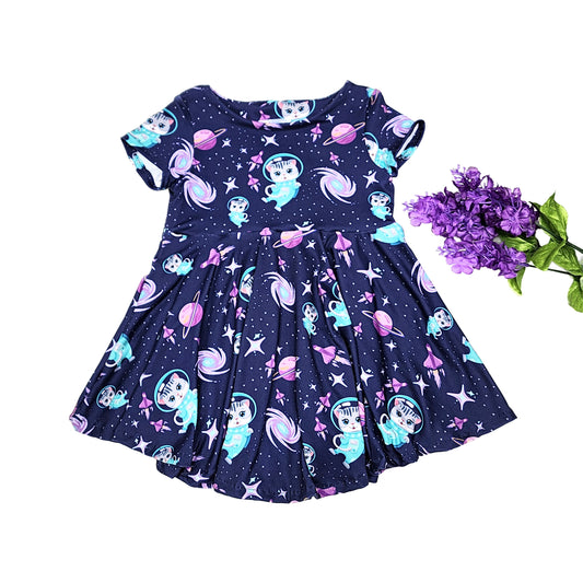 Space Cat Twirly Dress for Girls