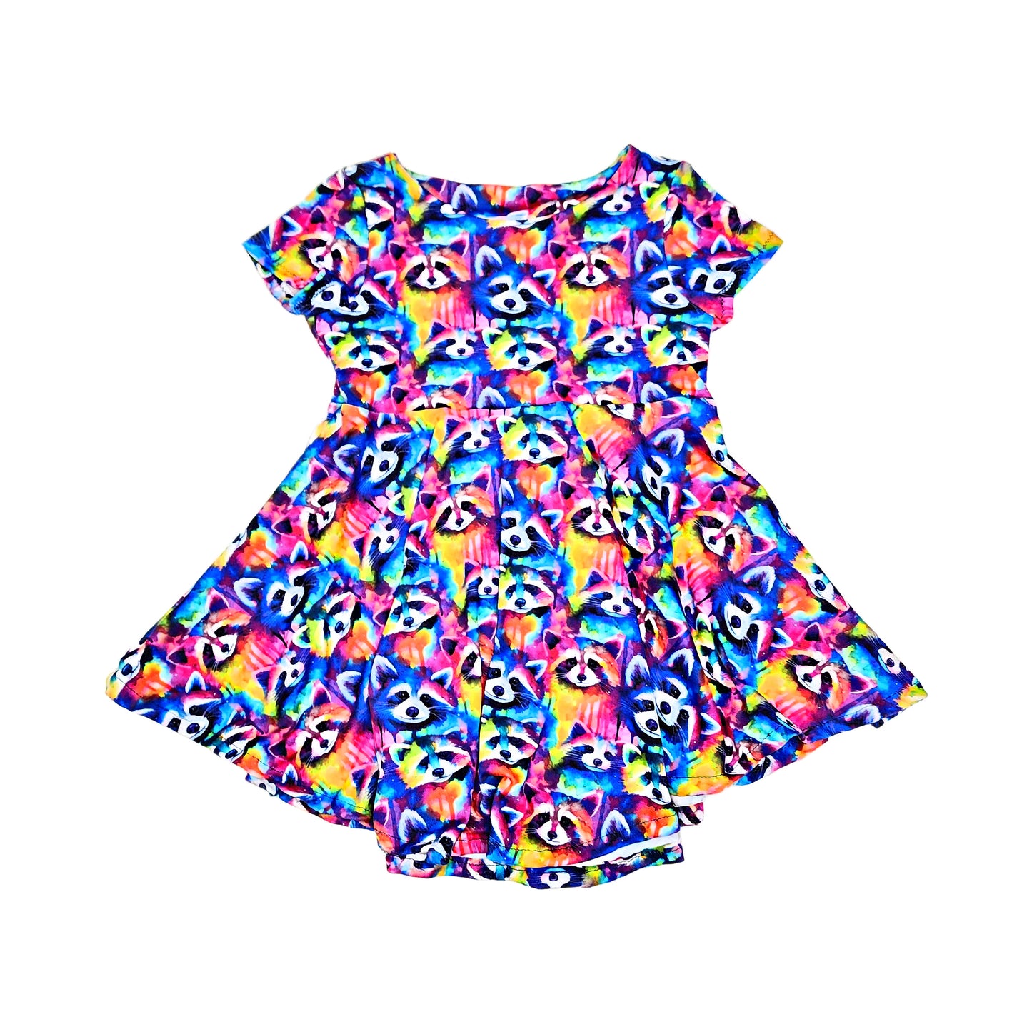 Rainbow Raccoon Allover Print Dress for Girls