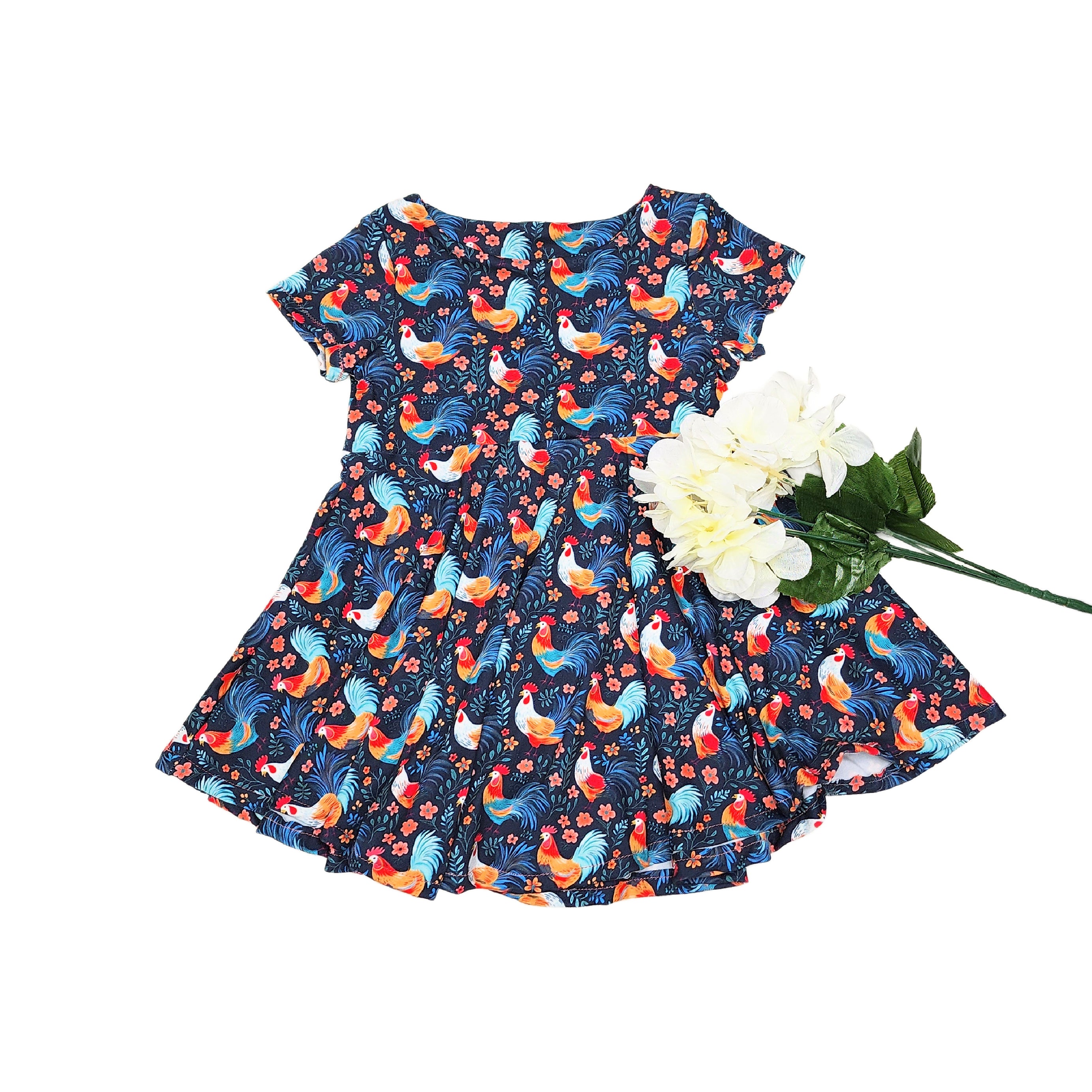 Chicken Twirly Dress for Girls, Blue