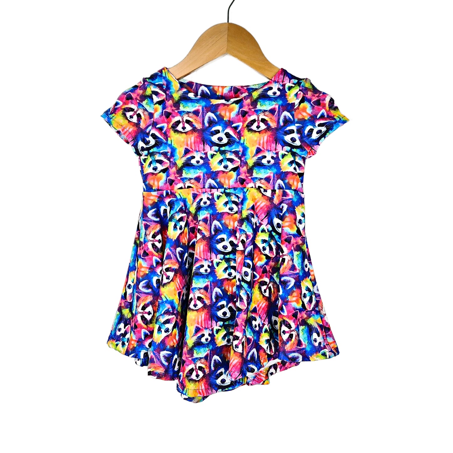 Rainbow Raccoon Allover Print Dress for Girls