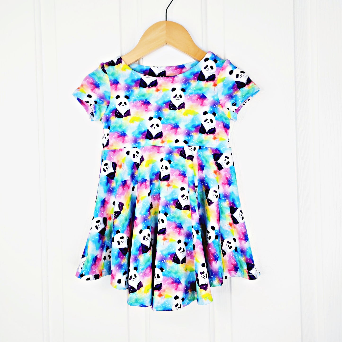 Rainbow Panda Allover Print Dress for Girls